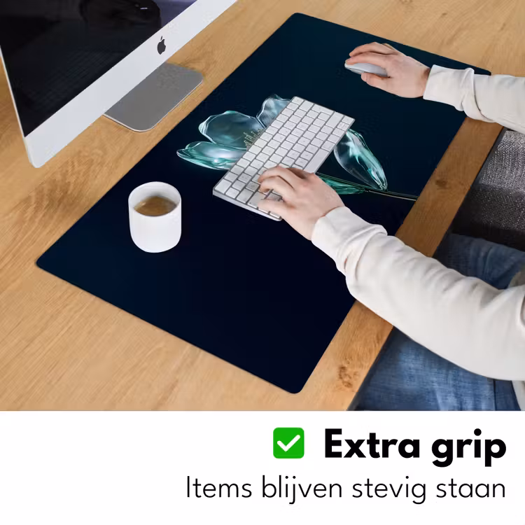 Bladeren - Bloem - Glazen - Donkerblauw Muismat XXL klein -sfeer3