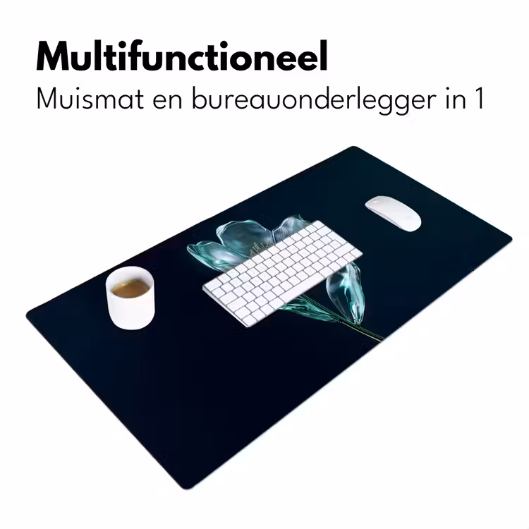 Bladeren - Bloem - Glazen - Donkerblauw Muismat XXL klein -sfeer4