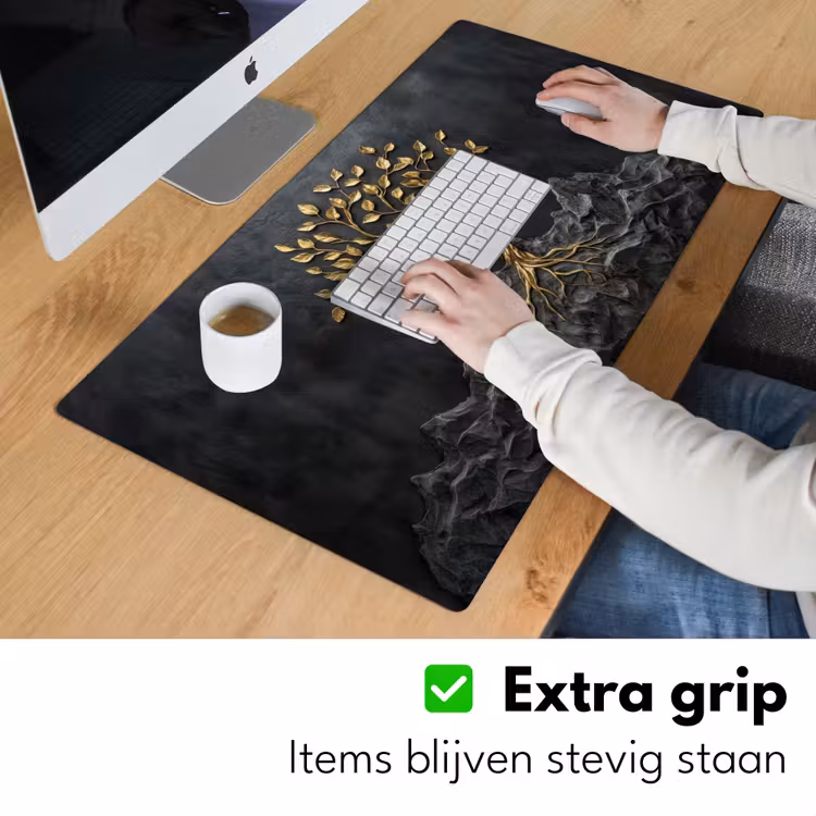 Bladeren - Goud - Boom - Rots Muismat XXL klein -sfeer3