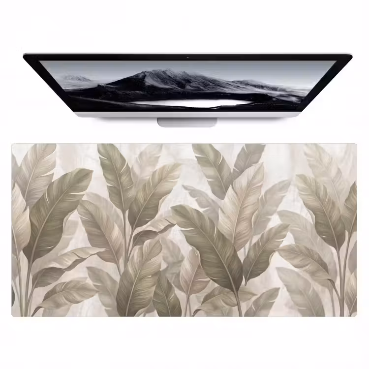 Bladeren - Tropisch - Natuur - Abstract - Beige Muismat XXL klein -zzz3d