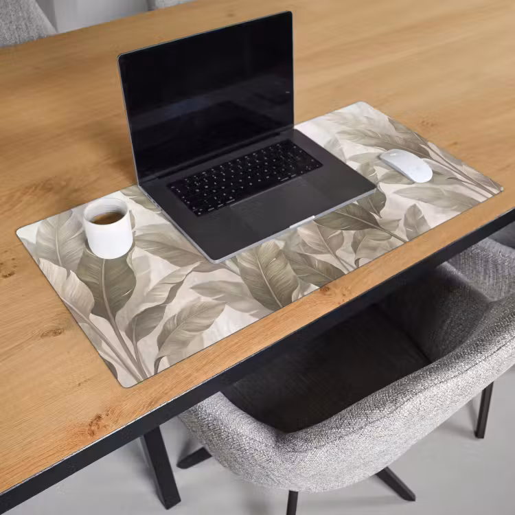 Bladeren - Tropisch - Natuur - Abstract - Beige Muismat XXL klein -sfeer1