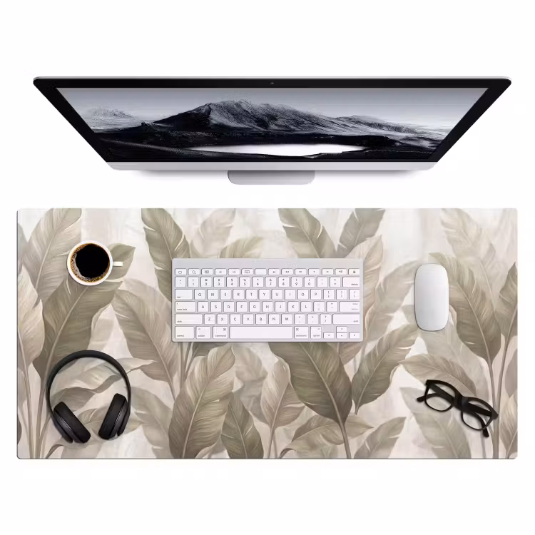 Bladeren - Tropisch - Natuur - Abstract - Beige Muismat XXL klein -3d