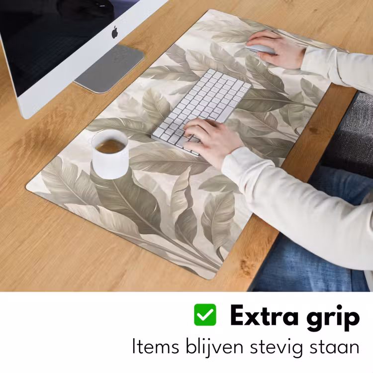 Bladeren - Tropisch - Natuur - Abstract - Beige Muismat XXL klein -sfeer3