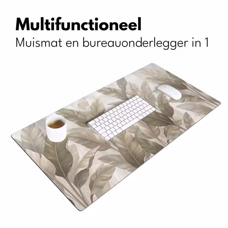 Bladeren - Tropisch - Natuur - Abstract - Beige Muismat XXL klein -sfeer4