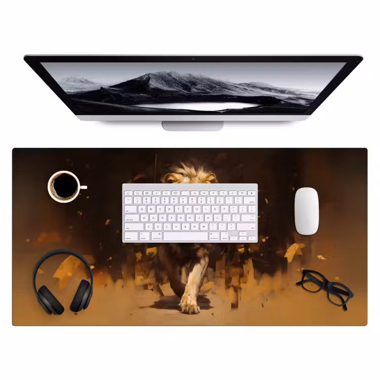 Leeuw - Geschilderd - Abstract - Goud Muismat XXL klein -3d
