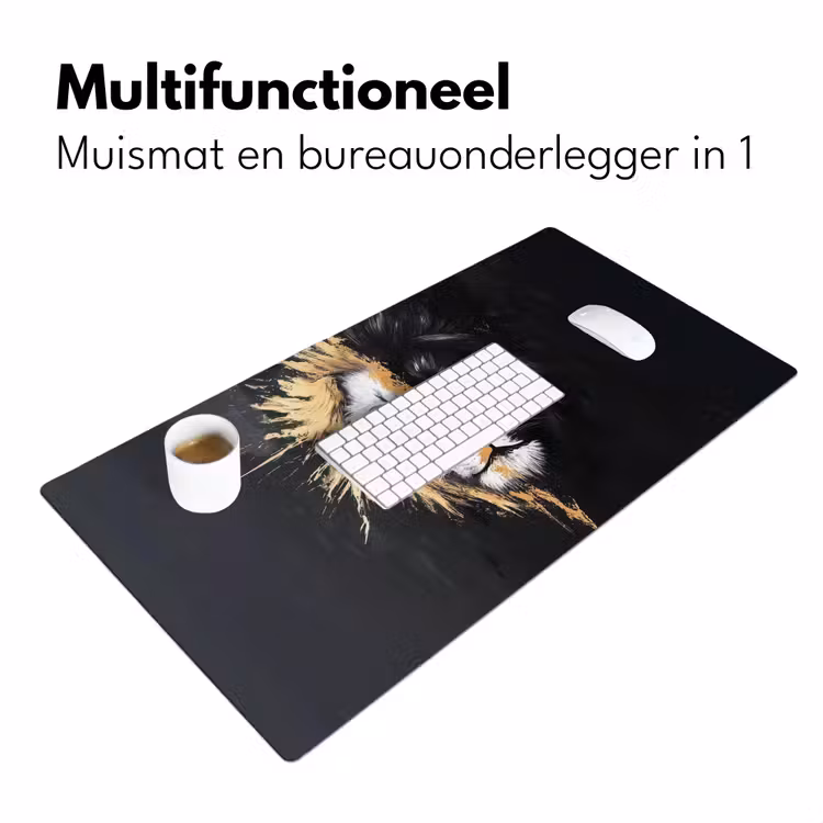 Leeuw - Gesplitst - Zwart - Lijn Muismat XXL klein -sfeer4