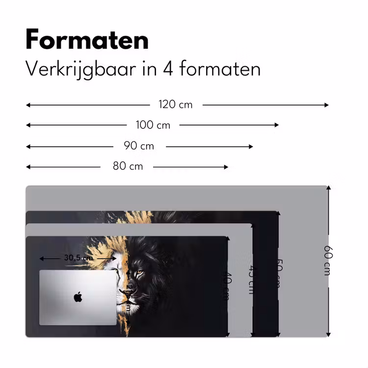 Leeuw - Gesplitst - Zwart - Lijn Muismat XXL klein -sfeer5