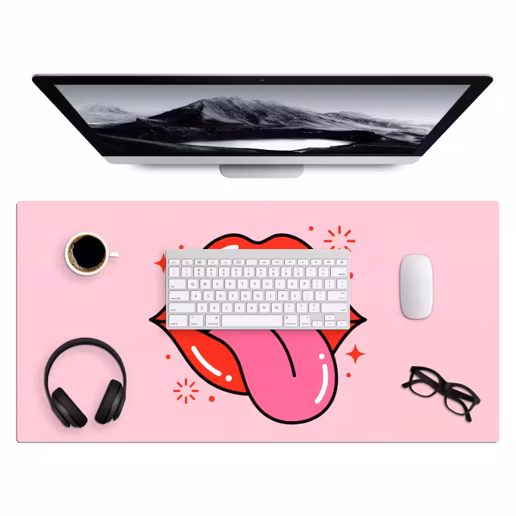 Lippen - Tong - Pop-art - Kleurrijk - Roze Muismat XXL klein -3d