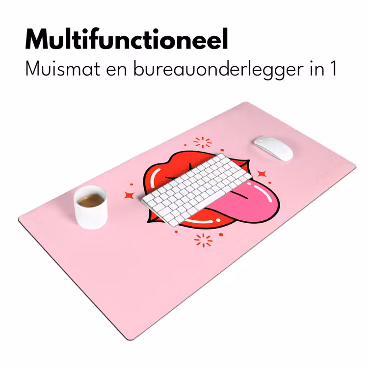 Lippen - Tong - Pop-art - Kleurrijk - Roze Muismat XXL klein -sfeer4
