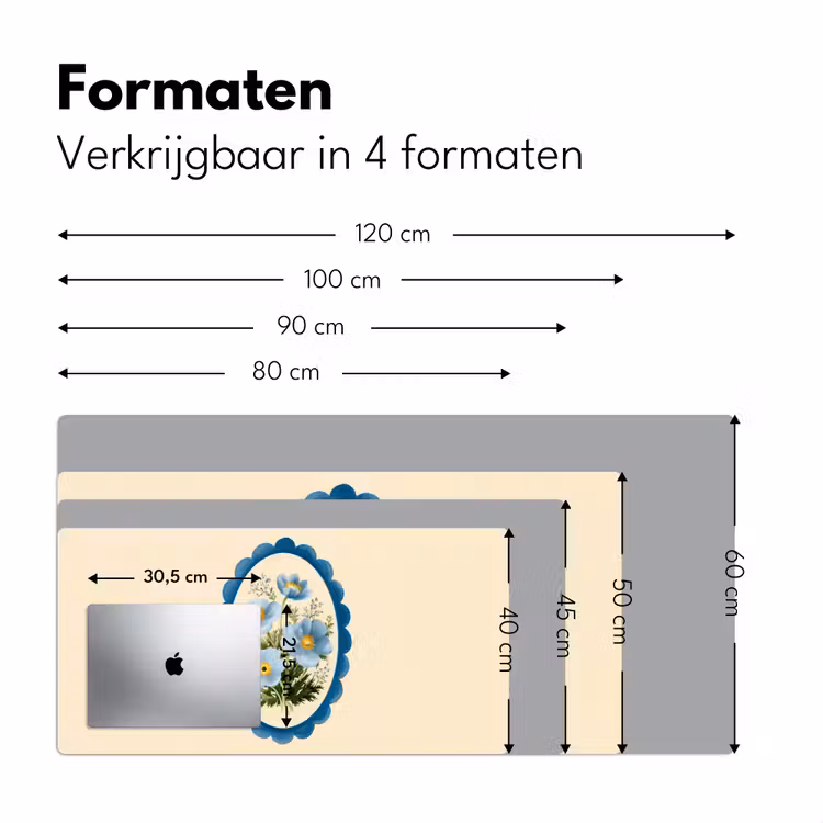 Lijst - Bloemen - Lichtblauw - Illustratie Muismat XXL klein -sfeer5