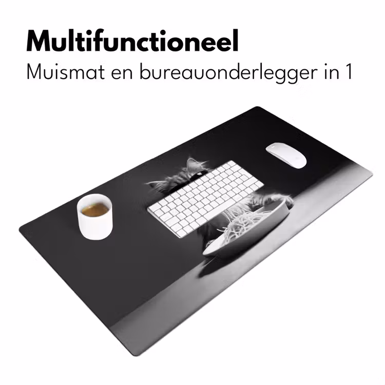Langharige kat - Zonnebril - Spaghetti - Humor - Zwart - wit Muismat XXL klein -sfeer4