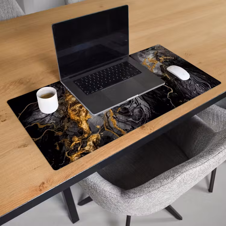 Marmer - Zwart - Goud - Abstract Muismat XXL klein -sfeer1