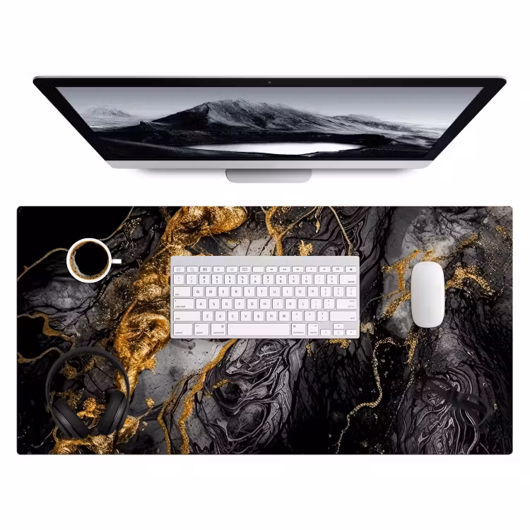 Marmer - Zwart - Goud - Abstract Muismat XXL klein -3d