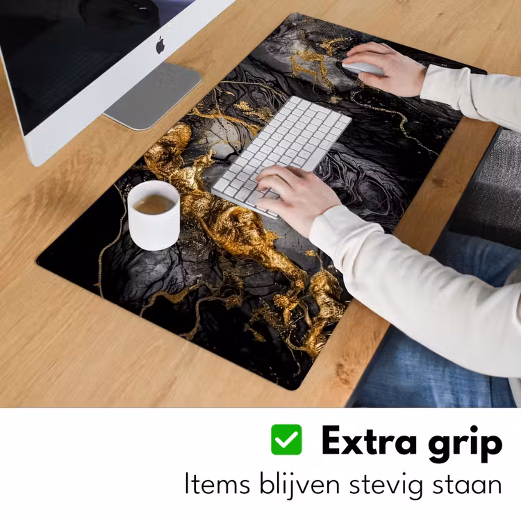 Marmer - Zwart - Goud - Abstract Muismat XXL klein -sfeer3