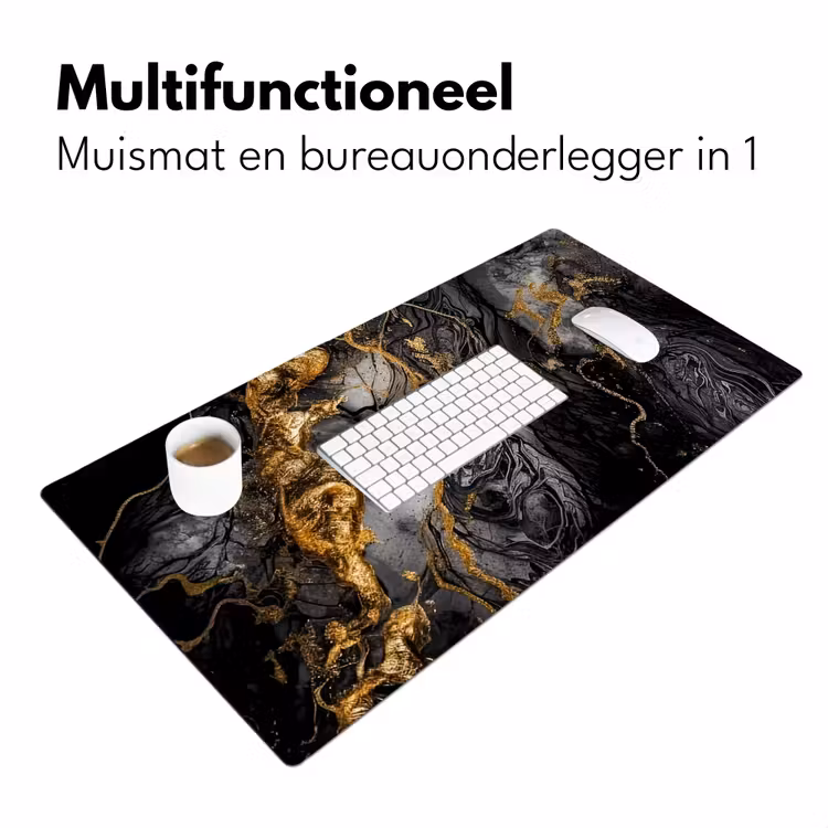 Marmer - Zwart - Goud - Abstract Muismat XXL klein -sfeer4