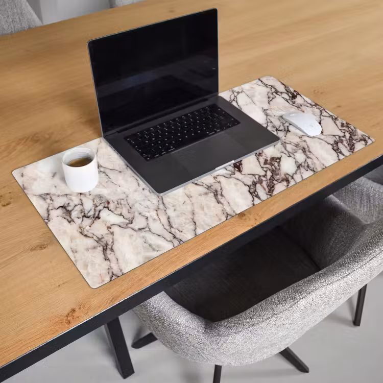 Marmer - Textuur - Abstract - Wit - Bruin Muismat XXL klein -sfeer1