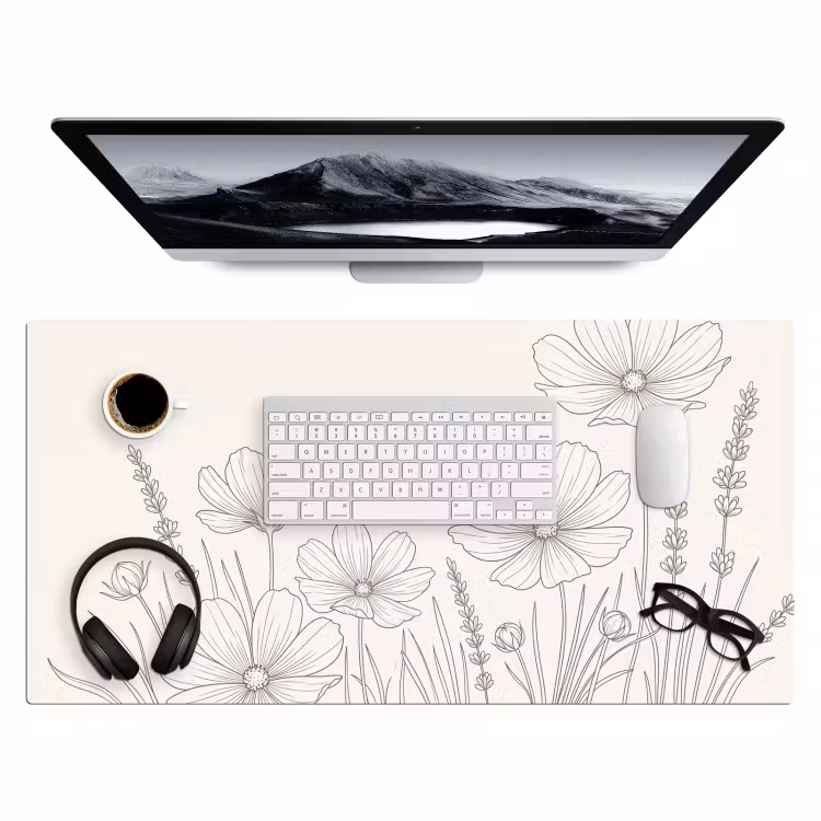 Minimalistisch - Modern - Bloemen - Beige Muismat XXL klein -3d