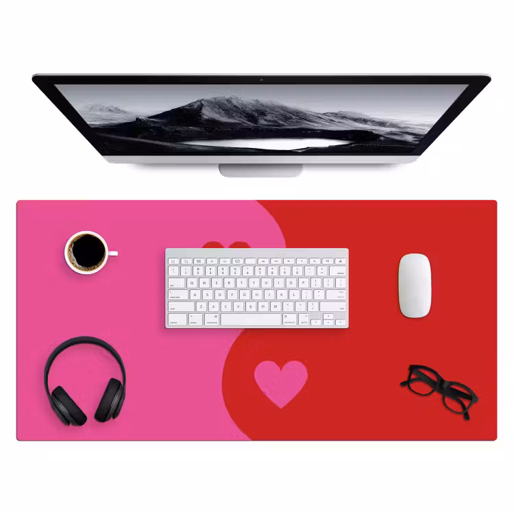 Minimalistisch - Rood - Roze - Hartjes Muismat XXL klein -3d