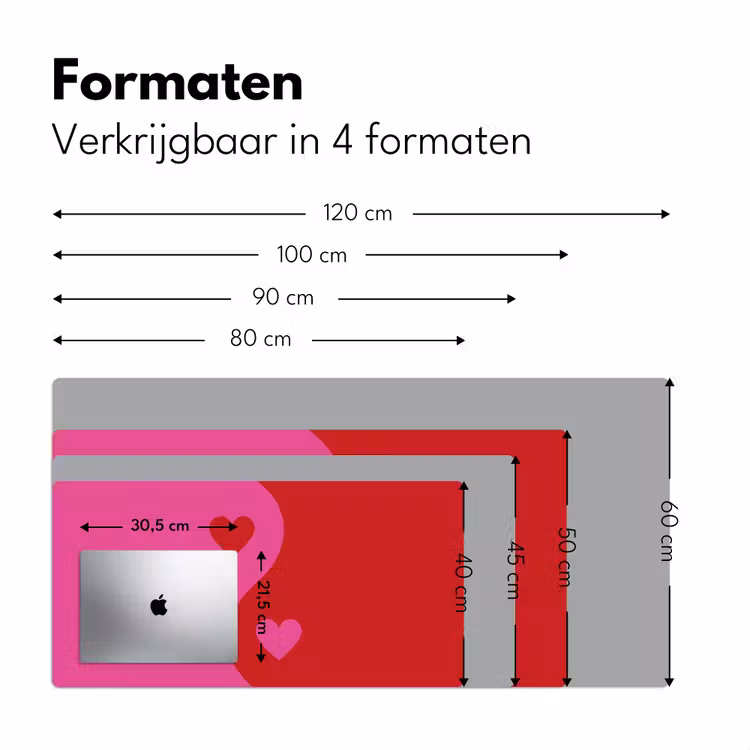 Minimalistisch - Rood - Roze - Hartjes Muismat XXL klein -sfeer5