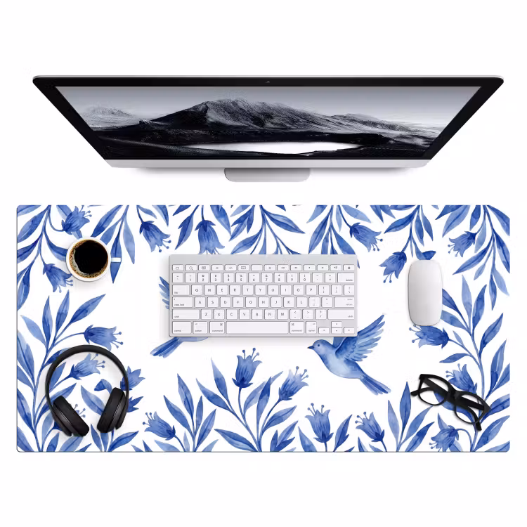 Modern - Vogels - Delfts - Blauw Muismat XXL klein -3d