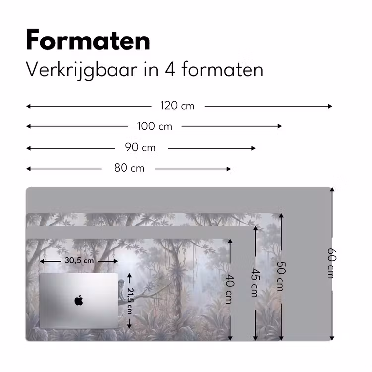 Aap - Boom - Jungle - Natuur - Grijs Muismat XXL klein -sfeer5