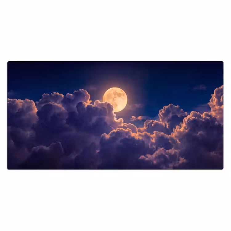 Maan - Wolken - Nacht - Oranje Muismat XXL klein -3d_leeg