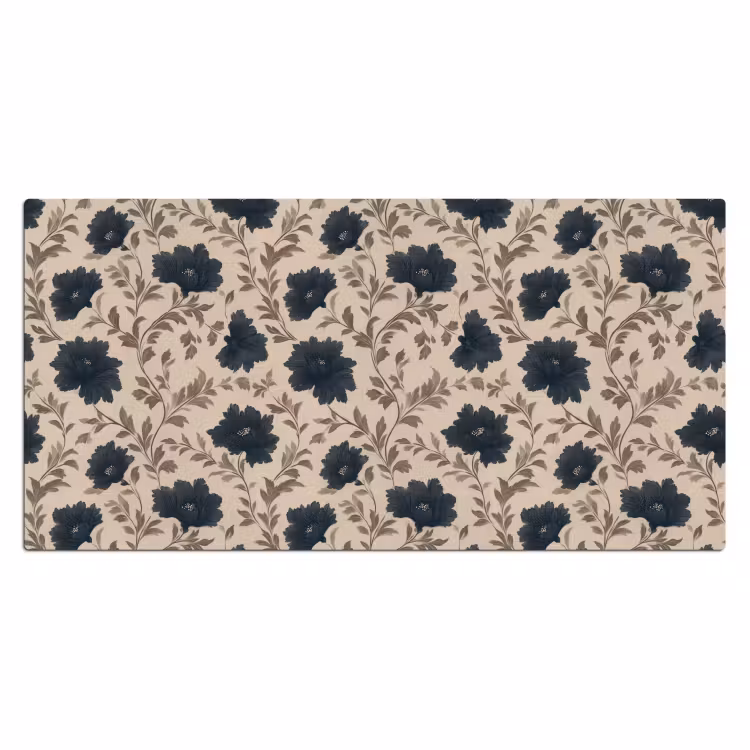 Motief - Bloemen - Zwart - Beige Muismat XXL klein 681 -3d_leeg