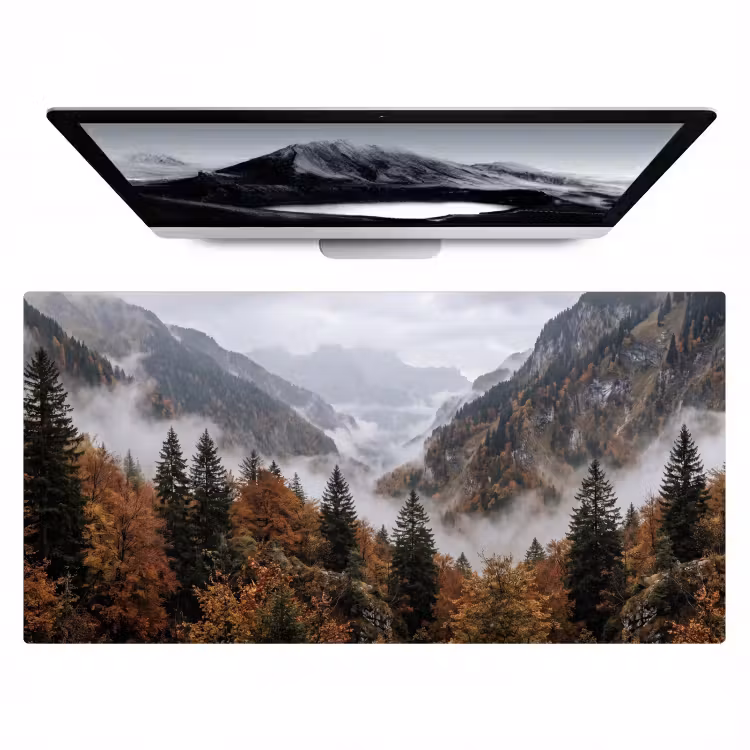 Bergen - Vallei - Mist - Herfst - Natuur Muismat XXL klein -zzz3d