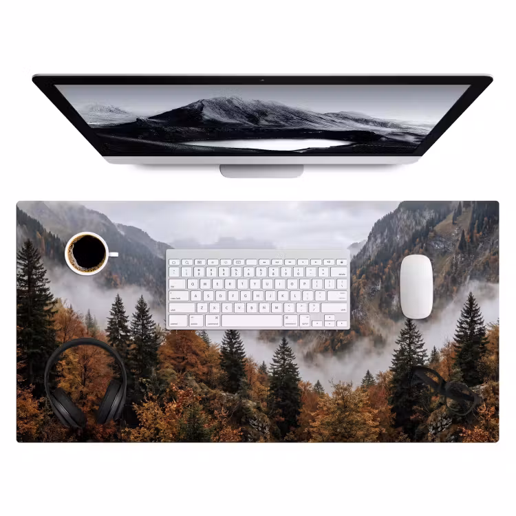 Bergen - Vallei - Mist - Herfst - Natuur Muismat XXL klein -3d