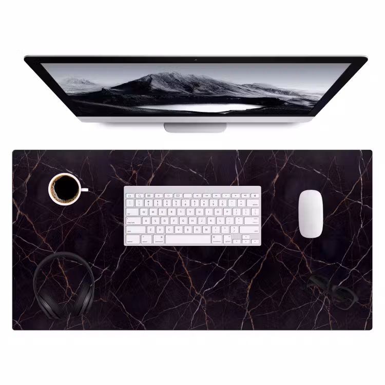 Natuursteen - Marmerpatroon - Abstract - Modern - Zwart - Goud Muismat XXL klein -3d