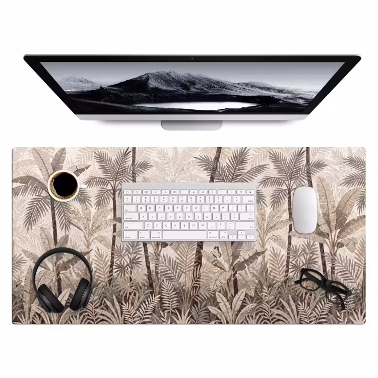 Natuur - Bladeren - Landschap - Mozaïek - Beige Muismat XXL klein -3d