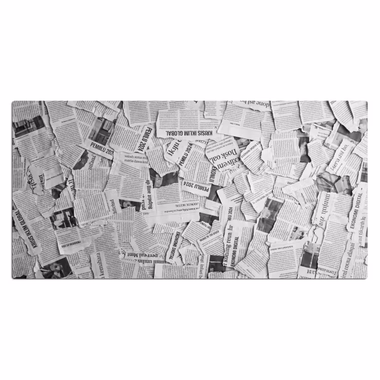 Krant - Versnipperd - Textuur - Zwart-wit - Abstract Muismat XXL klein -3d_leeg