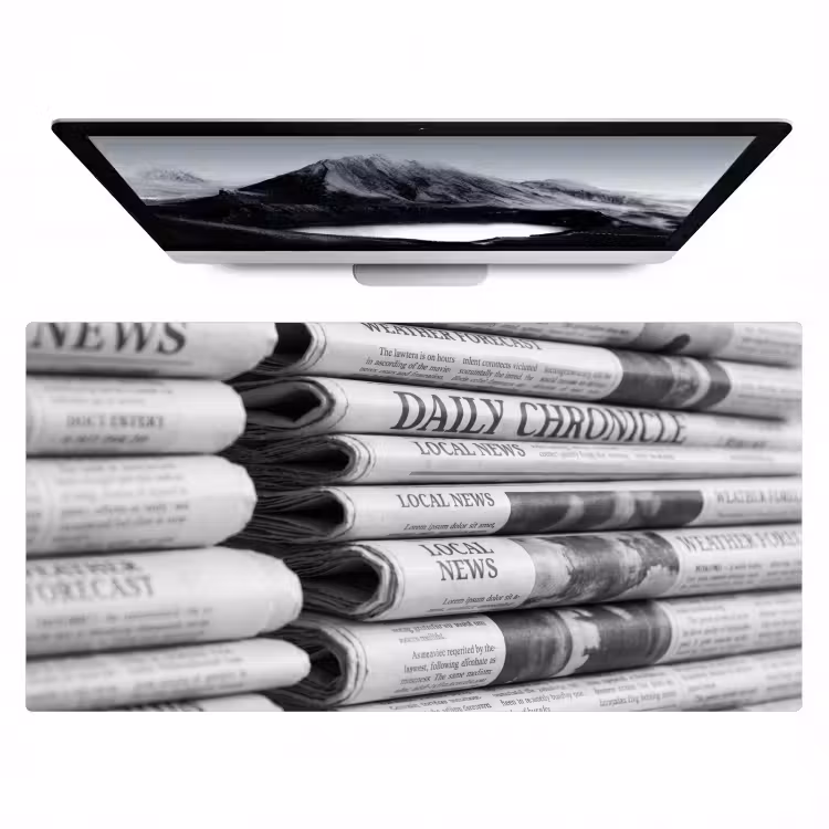 Krant - Stapel - Nieuws - Zwart-wit - Media Muismat XXL klein -zzz3d