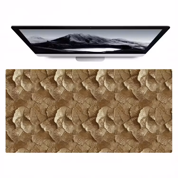 Organisch - Patroon - Bladeren - Goud Muismat XXL klein 681 -zzz3d