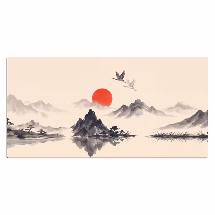 Oosters - Kraanvogels - Landschap Muismat XXL klein -3d_leeg