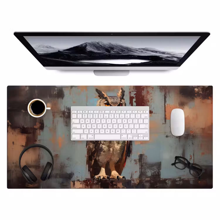 Geschilderd - Abstract - Uil - Bruin Muismat XXL klein -3d