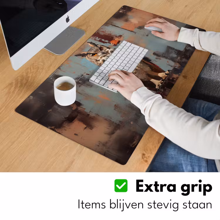 Geschilderd - Abstract - Uil - Bruin Muismat XXL klein -sfeer3