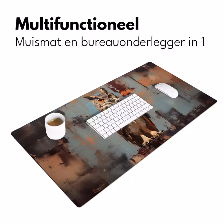 Geschilderd - Abstract - Uil - Bruin Muismat XXL klein -sfeer4