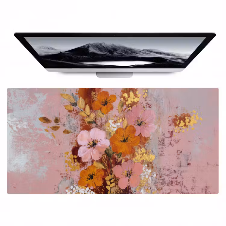 Schilderij - Bloemen - Rustiek - Roze Muismat XXL klein -zzz3d