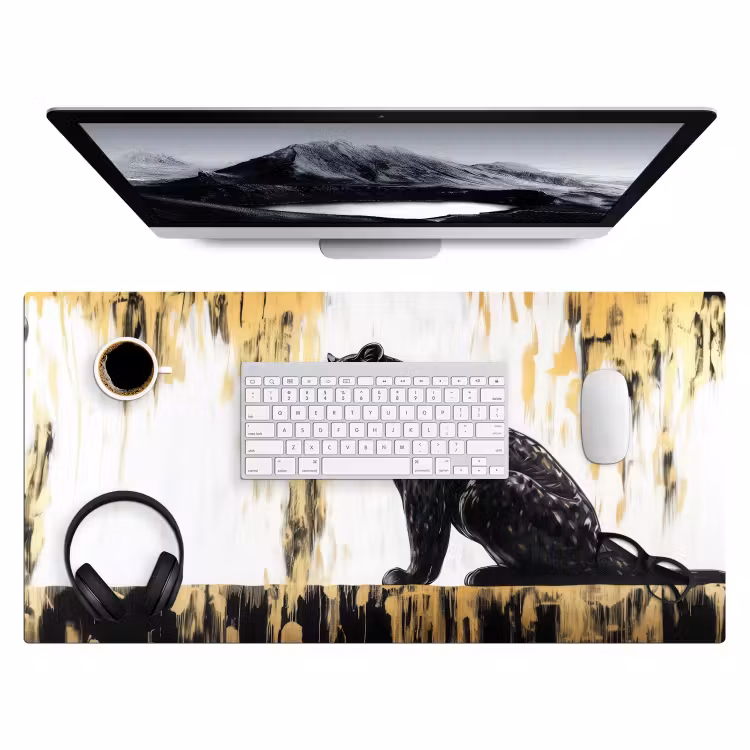 Panter - Zwart - Abstract - Goud Muismat XXL klein -3d