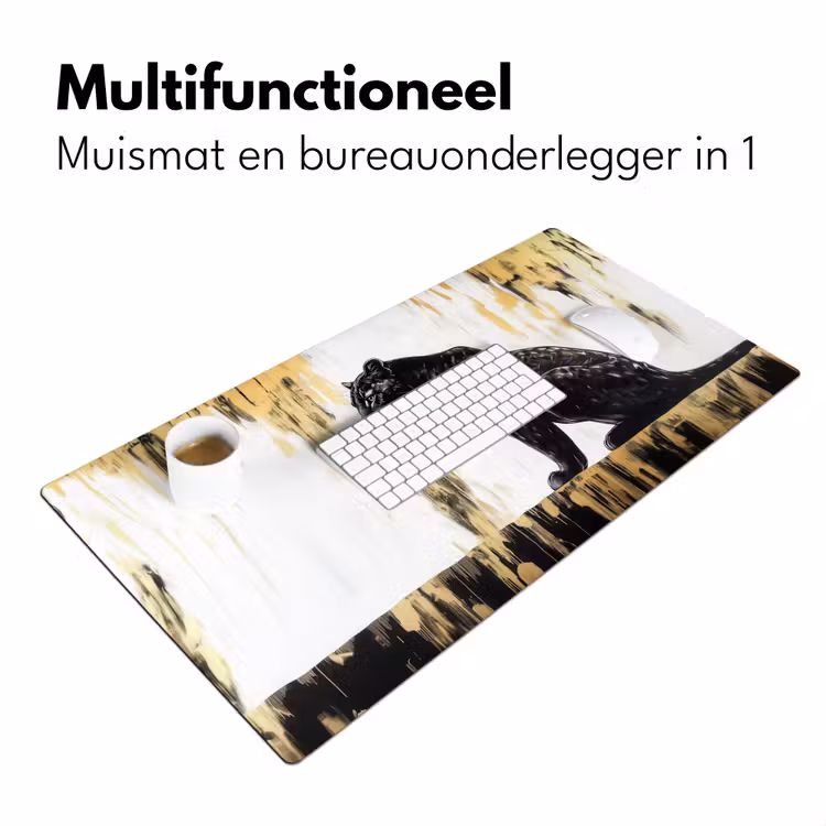 Panter - Zwart - Abstract - Goud Muismat XXL klein -sfeer4