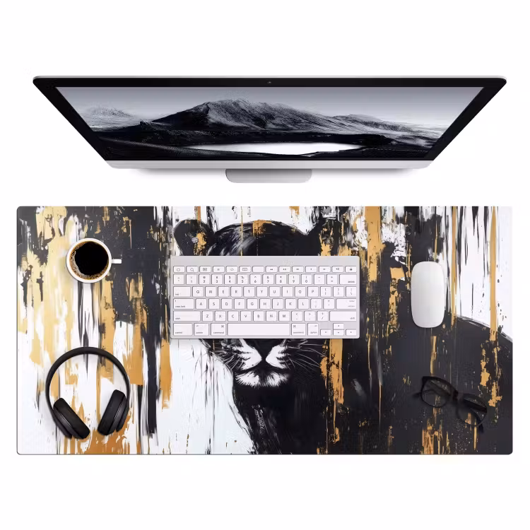 Panter - Zwart - Abstract - Verfstreken Muismat XXL klein -3d