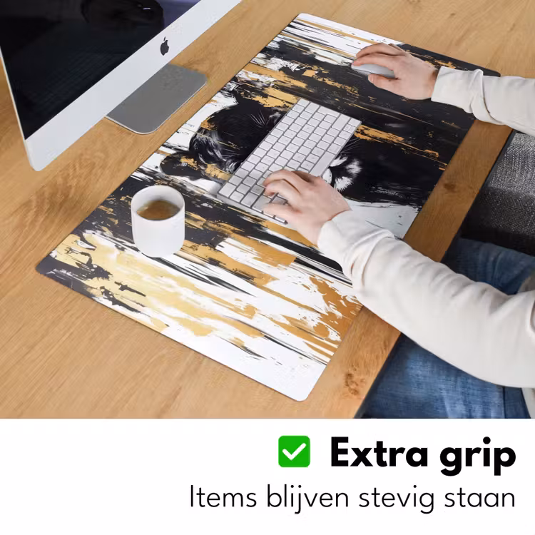 Panter - Zwart - Abstract - Verfstreken Muismat XXL klein -sfeer3