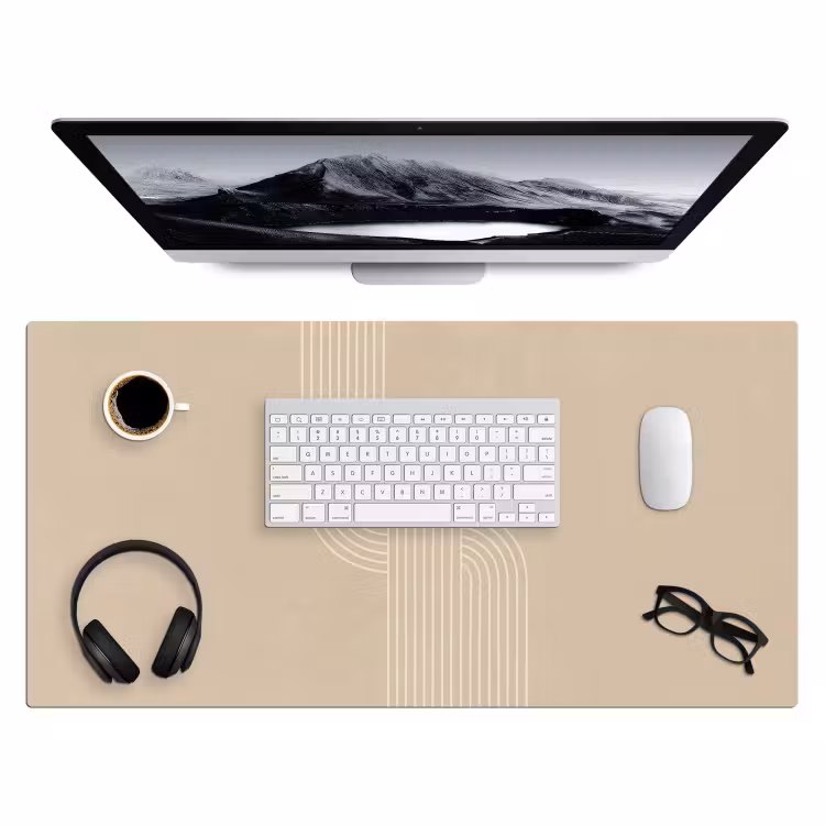 Parallelle lijnen - Lichte textuur - Beige Muismat XXL klein -3d