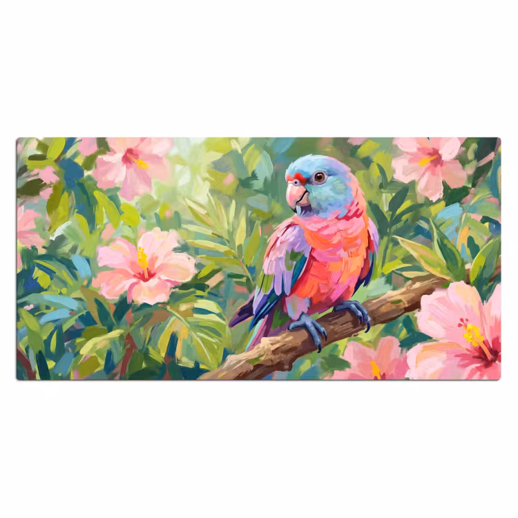 Papagaai - Hibiscusbloemen - Kleurrijk Muismat XXL klein -3d_leeg