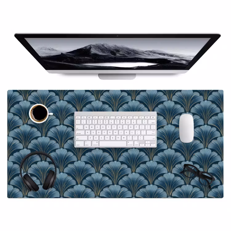 Patroon - Ginkgoblad - Blauw Muismat XXL klein 681 -3d