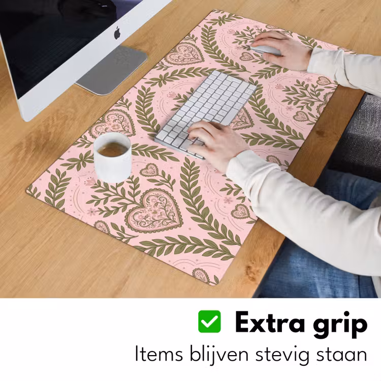 Patroon - Hart - Bloemen - Folkloristisch - Roze Muismat XXL klein -sfeer3