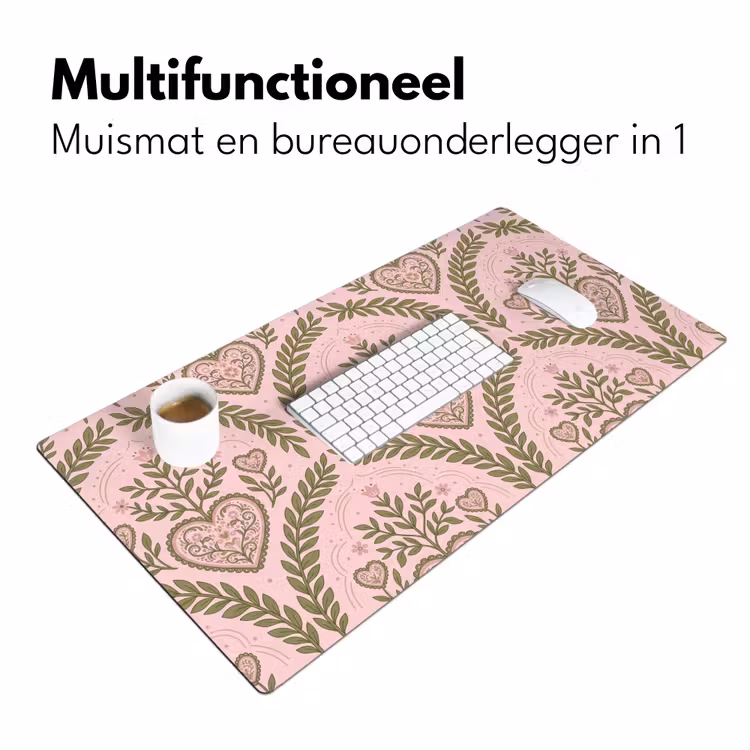 Patroon - Hart - Bloemen - Folkloristisch - Roze Muismat XXL klein -sfeer4