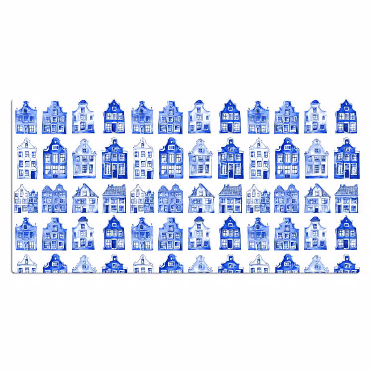 Patroon - Huizen - Blauw Muismat XXL klein 681 -3d_leeg