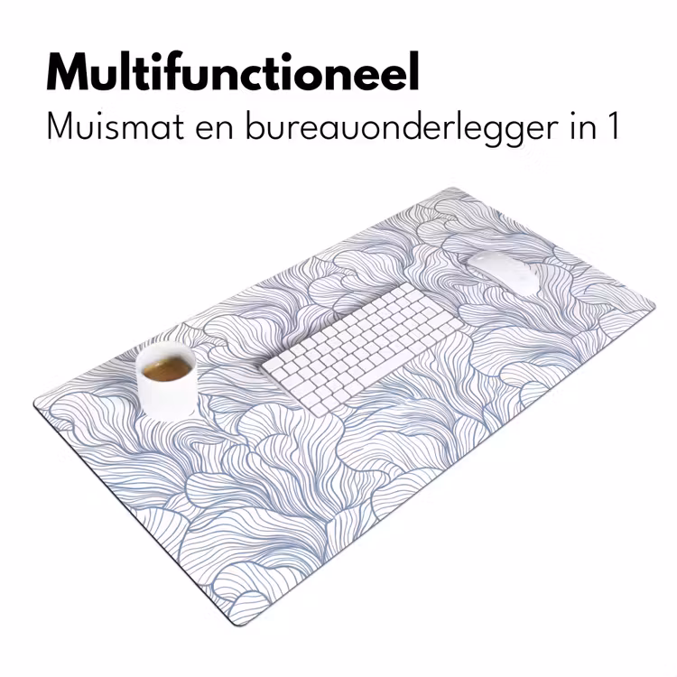 Patroon - Lijnen - Organisch - Abstract - Blauw Muismat XXL klein -sfeer4
